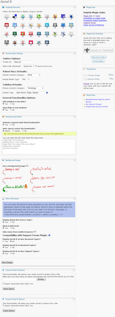 Screenshot of Admin Panel of Social It v1.2 for bbPress